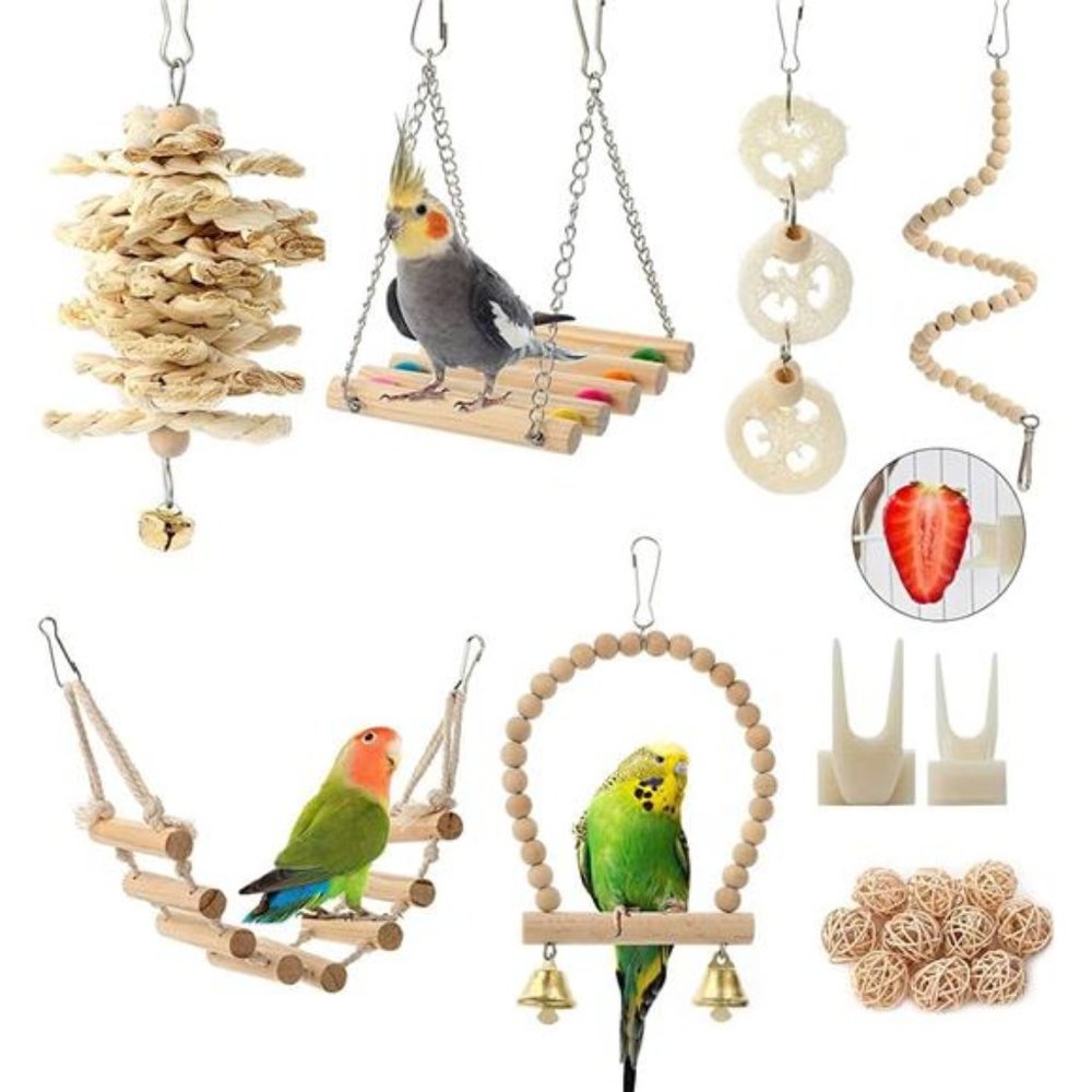 Parrot Toys Swing Hanging,18 Pieces Bird Cage Accessories Toy Perch Ladder